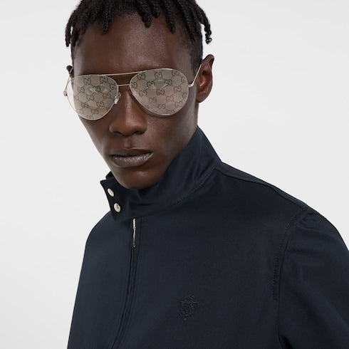 Cotton twill zip jacket with Web - dark blue
