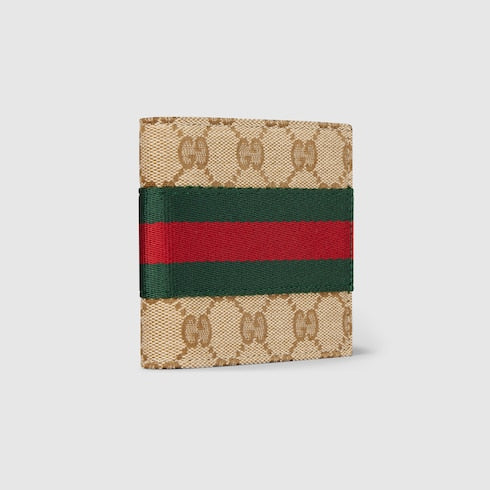 Bi-fold wallet with Web - sand and brown GG canvas