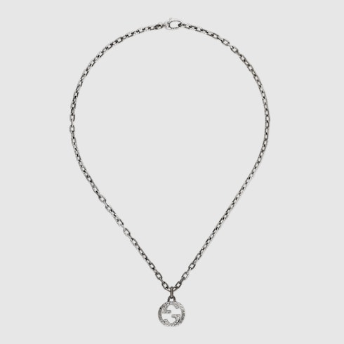 925 Sterling Silver Interlocking G Pendant Necklace With Textured Chain