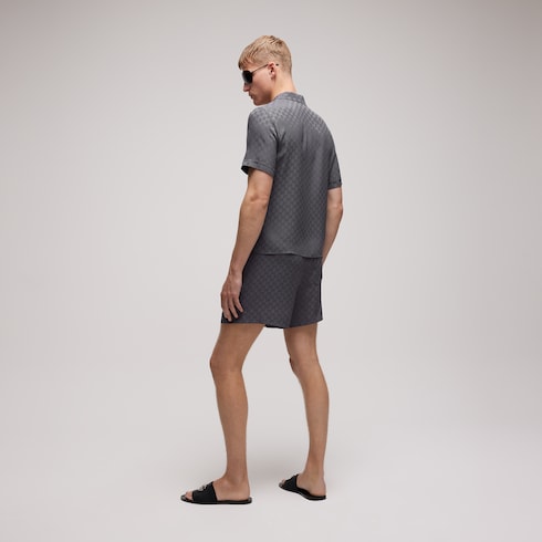 GG silk jacquard bowling shirt - dark grey