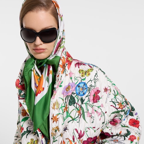 Printed Flora silk twill carré - multicolor