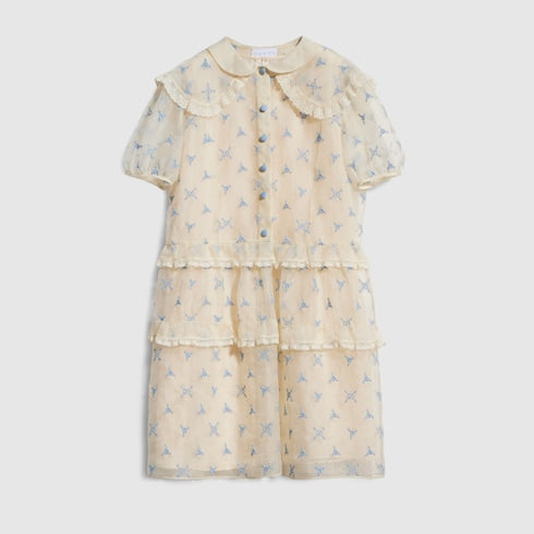 Children's embroidered silk dress - off white