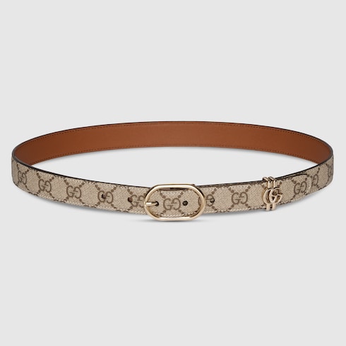 GG belt with oval buckle - beige GG fabric