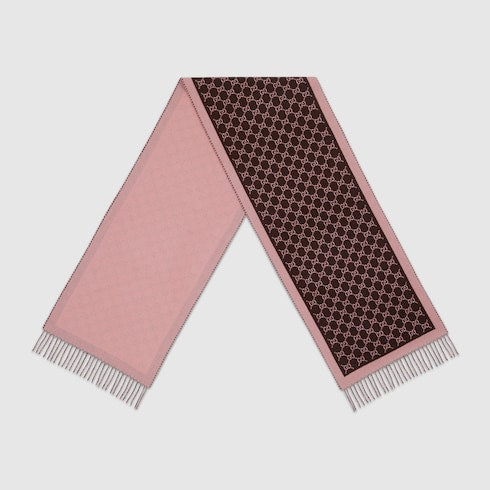 GG wool scarf - dark brown and pink