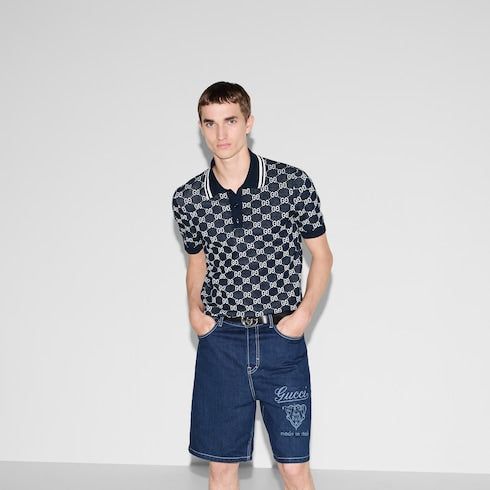 GG cotton knit jacquard polo shirt - navy and white