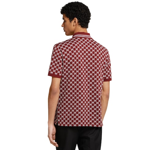 GG cotton piquet jacquard polo shirt - Rosso Ancora red and white