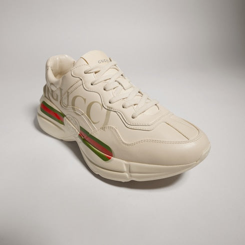 Women's Ivory Leather Rhyton Vintage Gucci Logo Sneaker