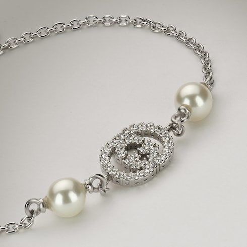 Crystal and pearl bracelet - palladium-toned brass