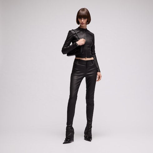 Lightweight stretch leather pants - black