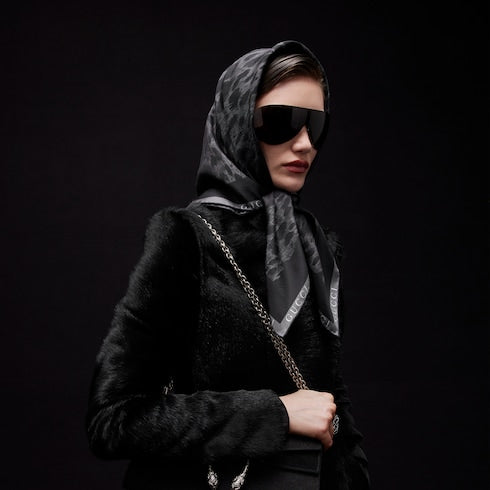 Printed silk twill carré - black