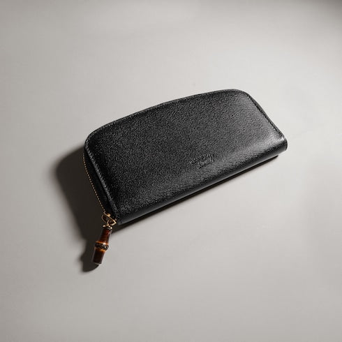 Zip around wallet with bamboo - black leather