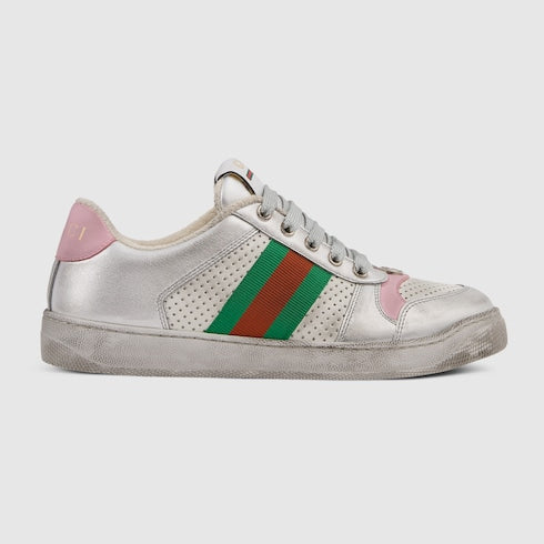Women's worn-out effect Screener sneaker - silver metallic leather