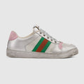 Women's worn-out effect Screener sneaker - silver metallic leather