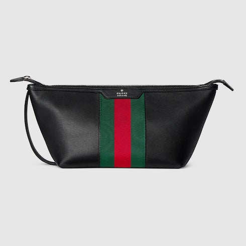 Mega Web Trademark small toiletry case - black leather
