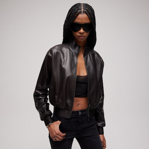 Soft nappa leather bomber jacket - dark brown