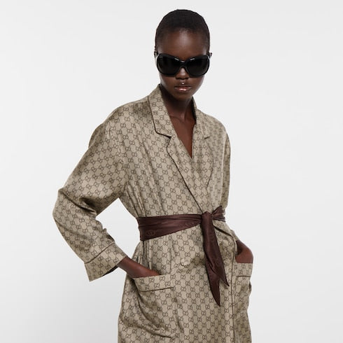 Interlocking G chain silk diamond scarf - brown