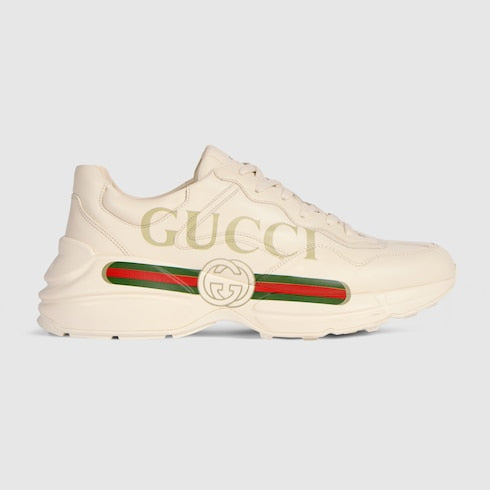 Men's Ivory Leather Rhyton Vintage Gucci Logo Sneaker
