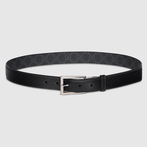 Reversible belt with rectangular buckle - black leather, blue and black Supreme