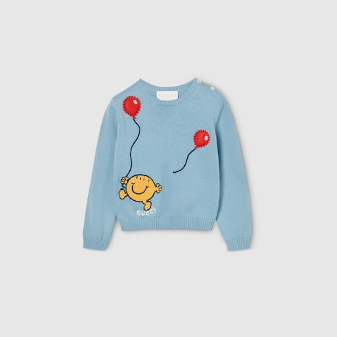Baby cotton sweater with embroidery - light blue