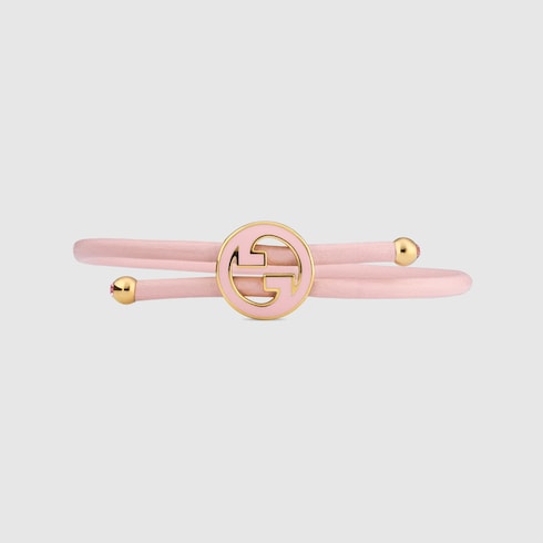 Bracelet with enamel Round Interlocking G - light pink leather