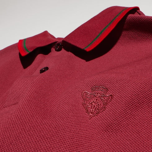 Cotton piquet polo shirt with embroidery - bordeaux