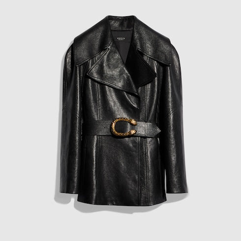 Soft grainy leather trench - black
