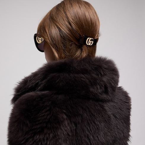Hair clip with Double G - brown tortoiseshell resin