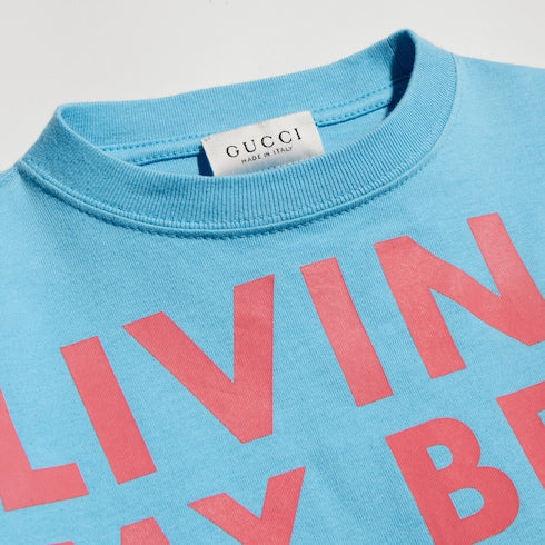 Children's cotton T-shirt with print - light blue