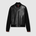 Nappa leather and knit bomber jacket - black