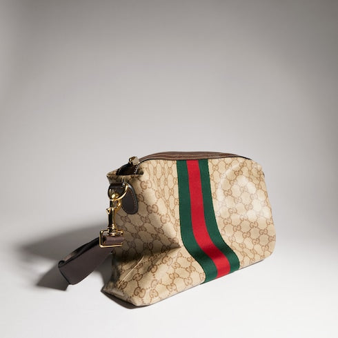Medium GG crossbody bag with Web - sand and brown GG canvas