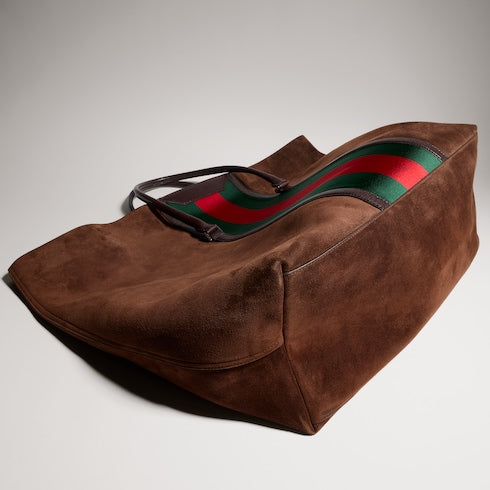 Medium duffle bag with Web - brown suede