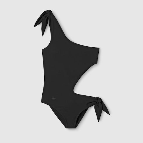Stretch jersey swimsuit with embroidery - black