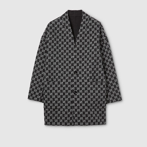 Reversible silk wool coat - black