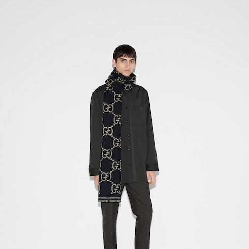 Check GG wool scarf - black and multicolor