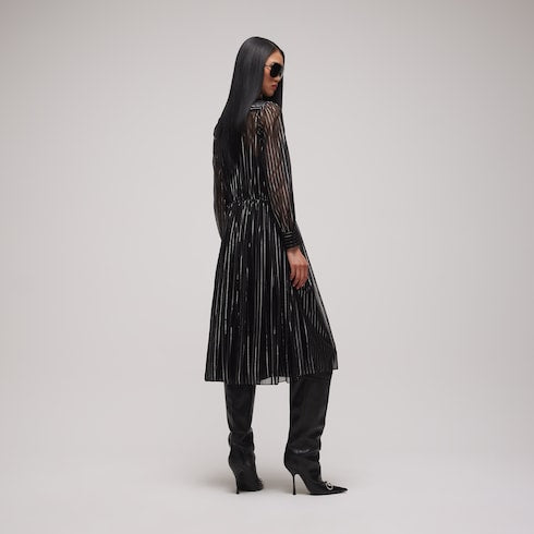 Pinstripe silk organza chemisier dress - black and silver