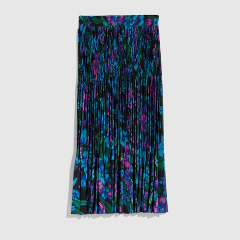 Printed silk crêpe de chine midi skirt - multicolor
