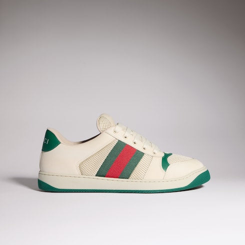 Men's Screener sneaker - white mesh, green leather