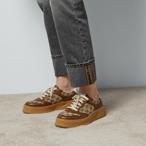 Women's GG sneaker - brown leather and canvas