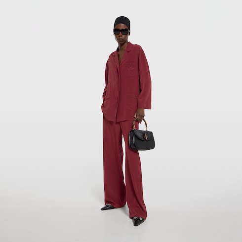 Silk crêpe de chine shirt with embroidery - bordeaux
