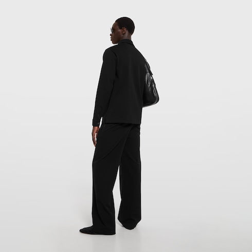Cotton piquet shirt with embroidery - black