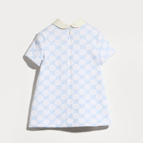 Baby embroidered cotton jersey dress - ivory and light blue