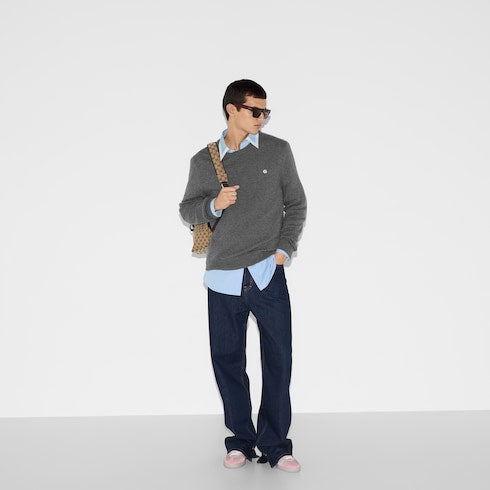 Embroidered wool cashmere sweater - grey