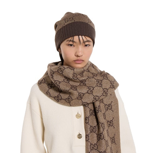 GG cashmere lamé hat - brown and dark brown