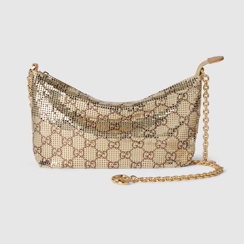 Metallic evening bag with charm - gold and brown GG mesh