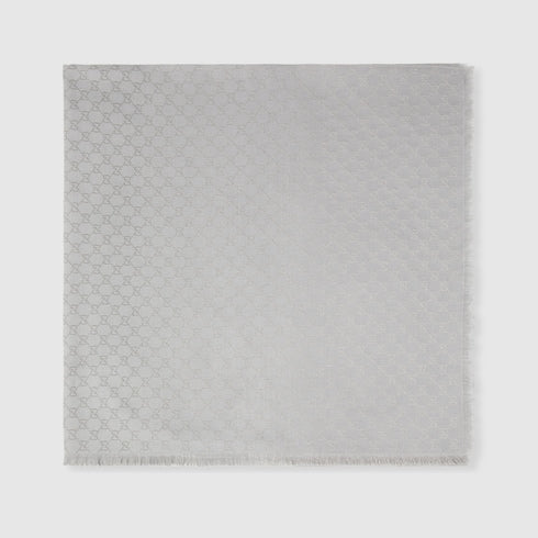 Printed GG cotton wool lamé shawl - light grey
