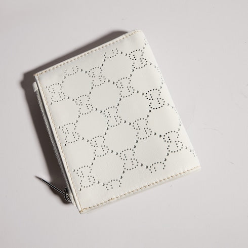 Small perforated GG wallet - white GG leather