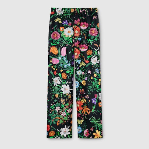 Printed silk twill pants - multicolor