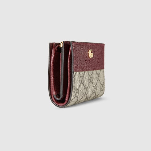 Bi-color GG Marmont small wallet - beige and Rosso Ancora leather