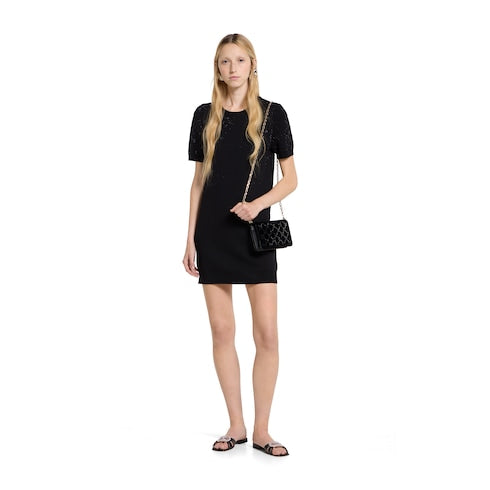 Fine wool dress with GG crystals - black