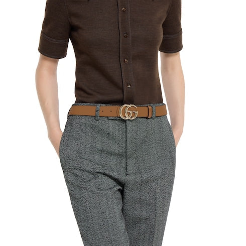 Reversible GG Marmont belt - beige Supreme and brown leather